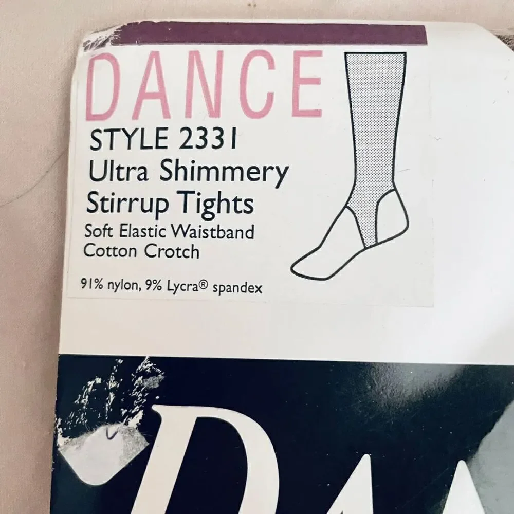 New Vintage Danskin 2331 Color Brown Sz B Ultra Shimmery Stirrup Tights In Pack